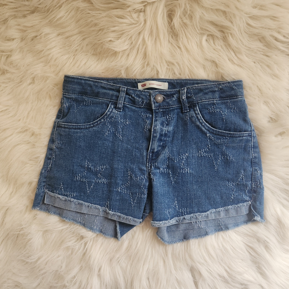 Girls- Levi Blue Denim Star-Patterned Shorts (Size 14)